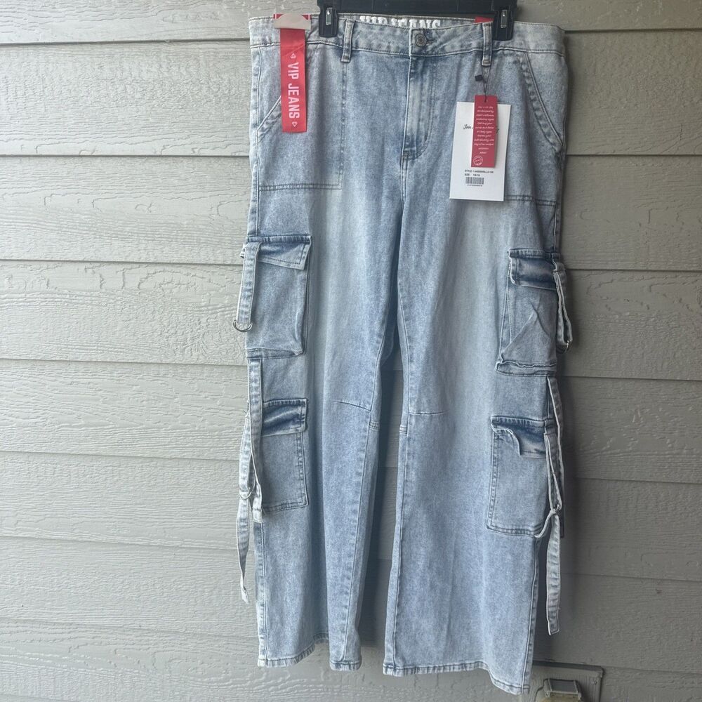 VIP Jeans Women’s Cargo Wide Leg Denim Size 15/16 Streetwear Y2K Skater Grunge
